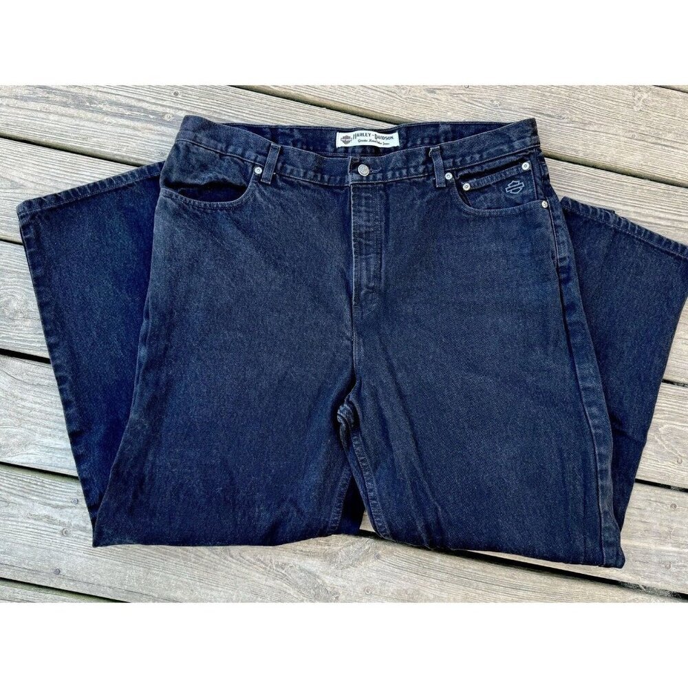 Harley Davidson Jeans Mens 42 X 30 Black Regular Relaxed Fit Actual Waist 40”